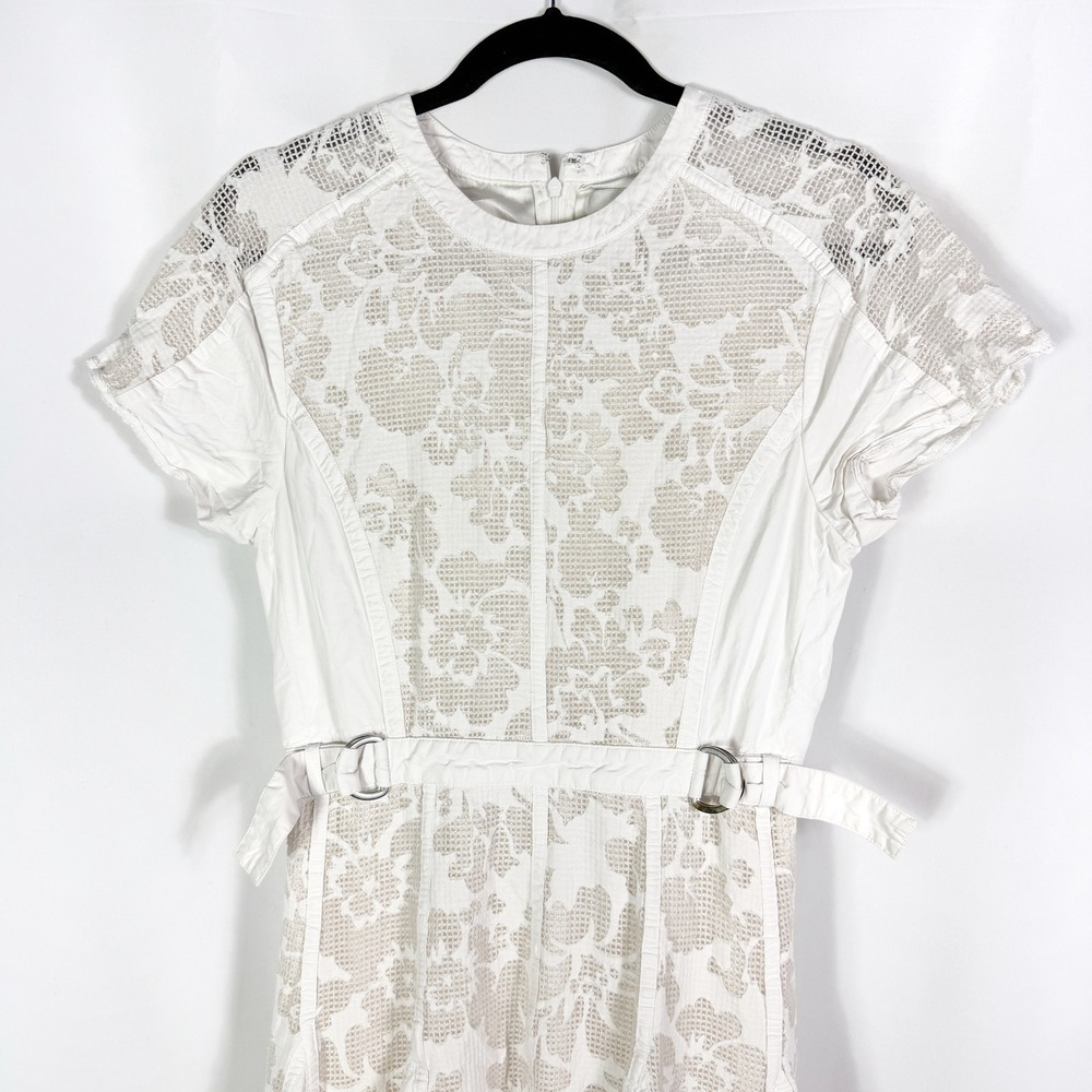 3.1 Phillip Lim Bonded Lace Midi Dress White Fit n Flare Short Sleeve Sz 4 - Picture 6 of 11